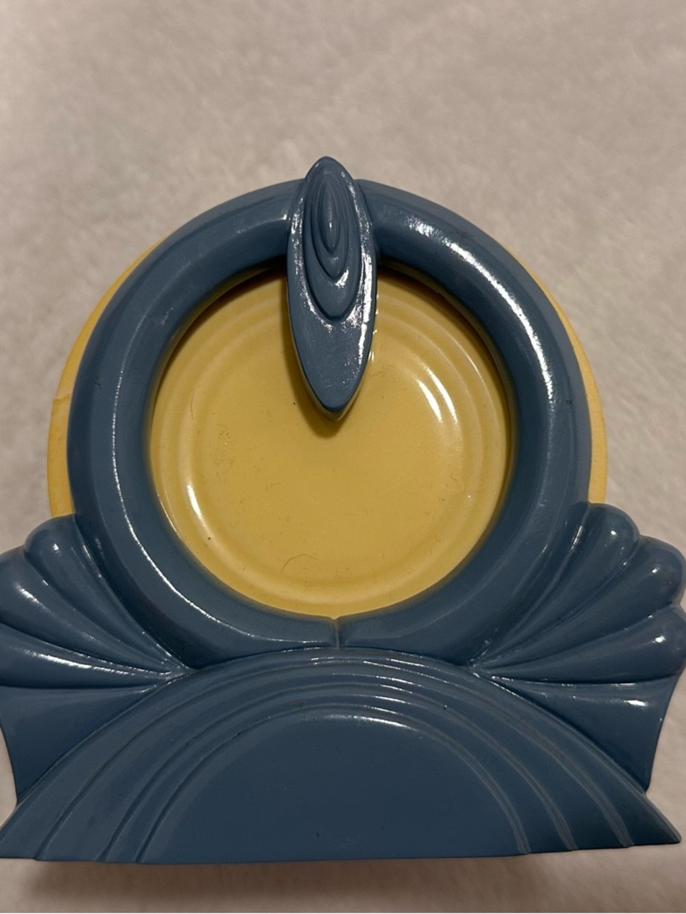 Fiesta blue and yellow Art Deco ceramic trinket dish